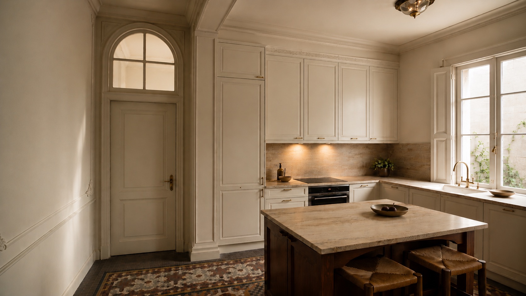 Restored kitchen with original tiled floor
